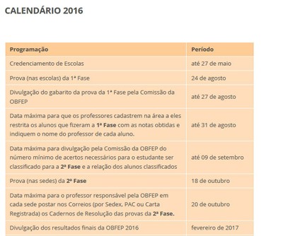 Calendário 2016